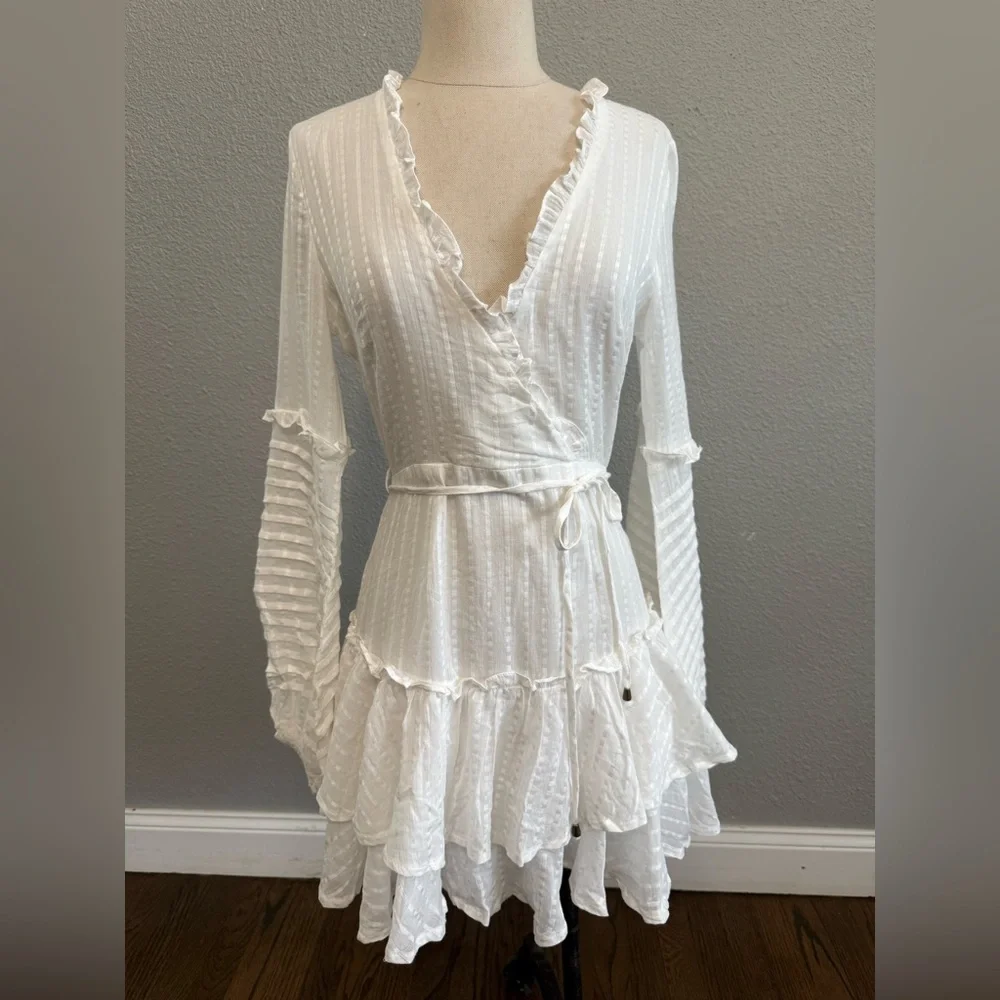 Balloon Sleeve Layered Ruffle‎ Hem Dress Size Small - Picture 3 of 9